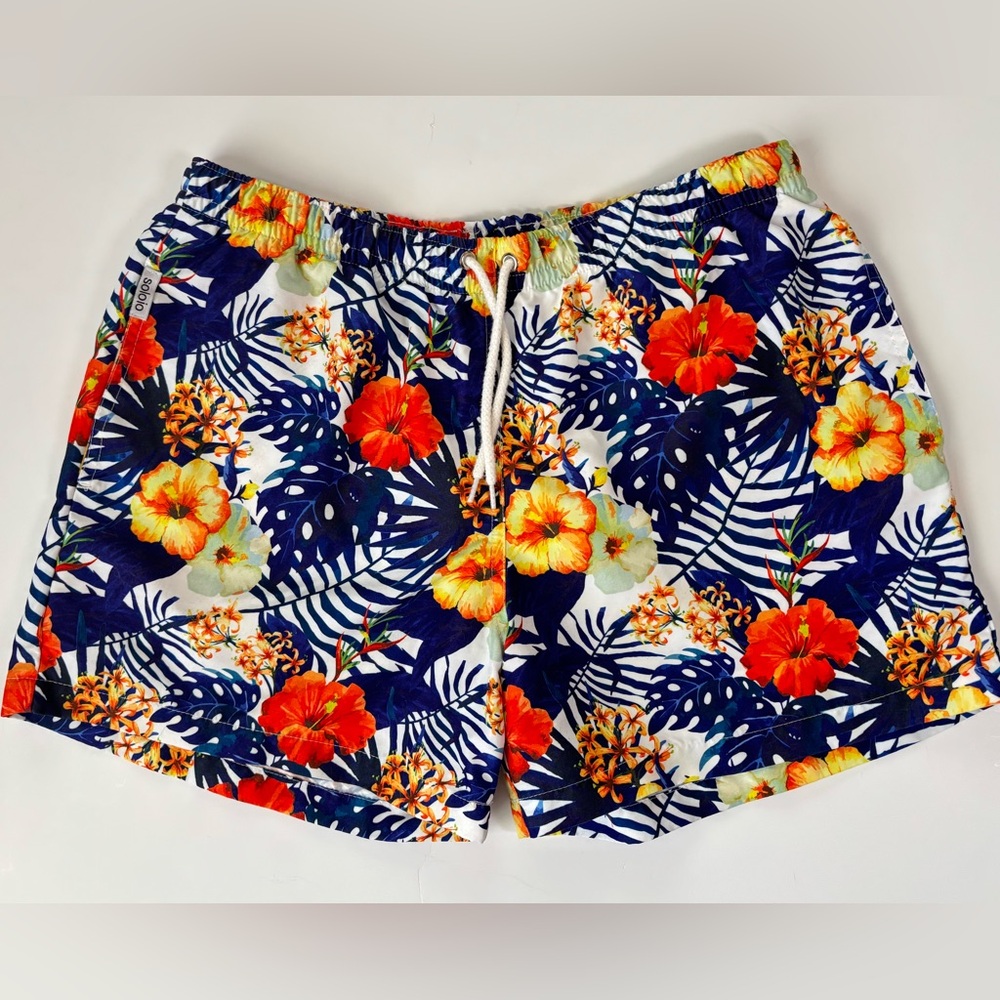 SOLOiO Weekend Tropical Floral Swim Trunks 4” Beach Board Shorts Spain Size LG - Picture 13 of 13